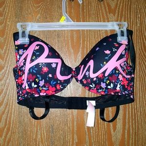 Black Bra with flowers by pink